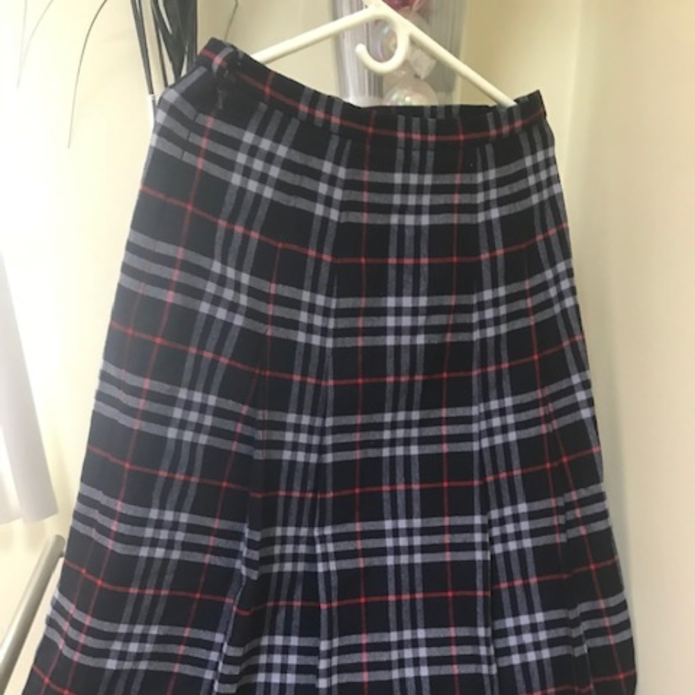 BURBERRY Vintage Nova Check Wool Paid Pleated Skirt Kilt Midi Blue A Line 8 10 M